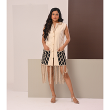 Load image into Gallery viewer, Cream Fringe Diamond Jacket Dress