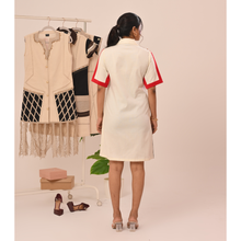 Load image into Gallery viewer, Abstract Red Color-Block Shirt Dress