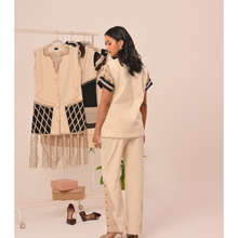 Load image into Gallery viewer, Cream & Blue Stripe Fringe Co-ord