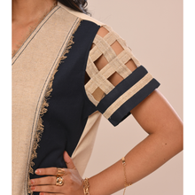 Load image into Gallery viewer, Cream & Blue Stripe Fringe Co-ord