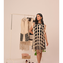 Load image into Gallery viewer, Black Grid Cape Mini Dress