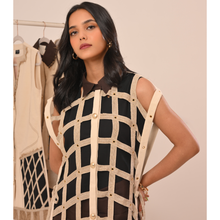 Load image into Gallery viewer, Black Grid Cape Mini Dress
