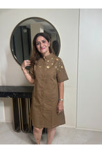 Load image into Gallery viewer, Olive Embellished Shirt Dress