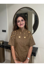 Load image into Gallery viewer, Olive Embellished Shirt Dress