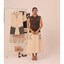 Load image into Gallery viewer, Cream Button Lace-Up Midi Dress
