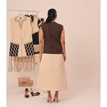 Load image into Gallery viewer, Cream Button Lace-Up Midi Dress
