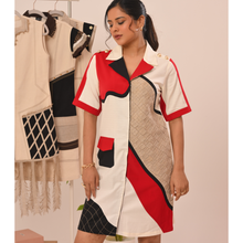 Load image into Gallery viewer, Abstract Red Color-Block Shirt Dress
