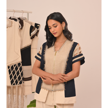 Load image into Gallery viewer, Cream &amp; Blue Stripe Fringe Co-ord

