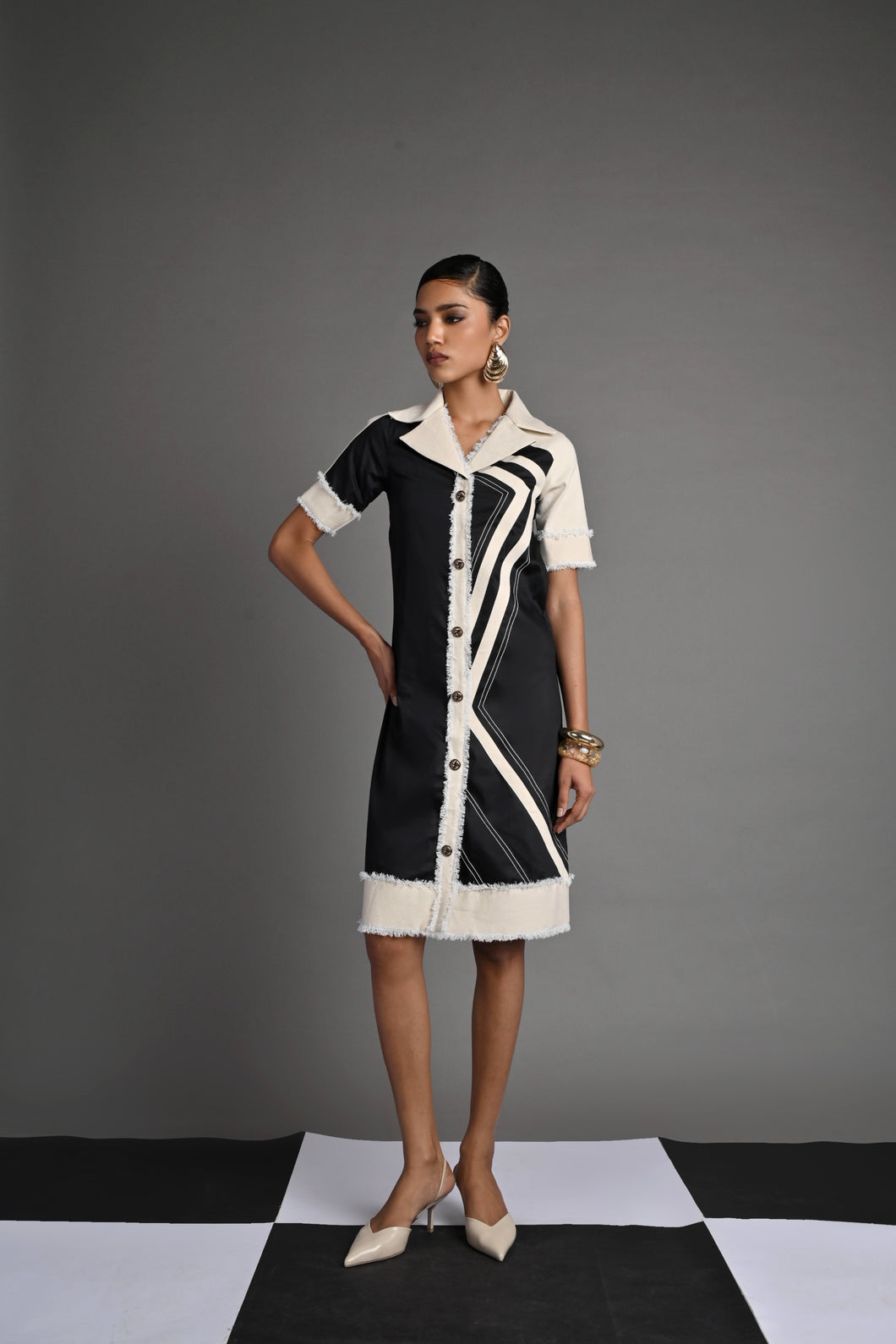 Monochrome Wave Shirt Dress