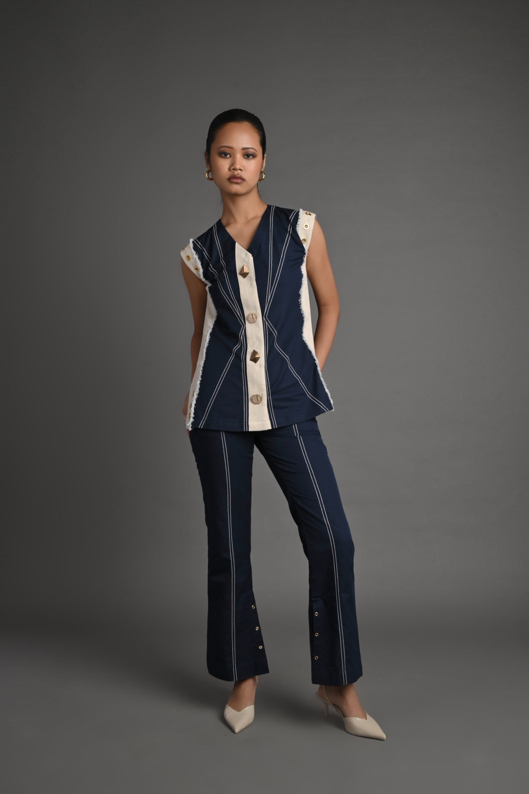 Navy Circuit Flared Pants