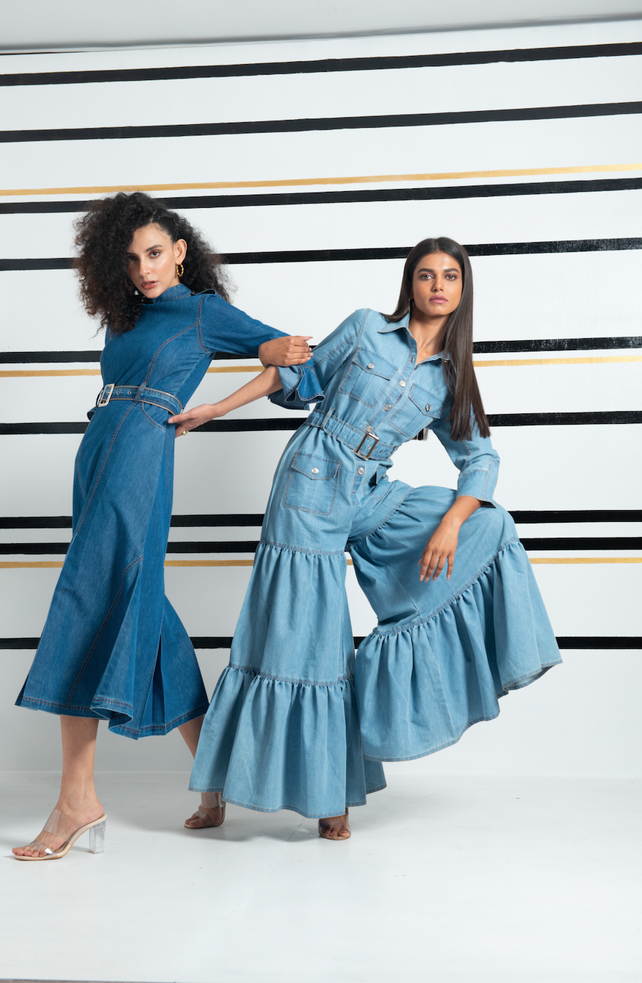 Denim jumpsuit flared sales